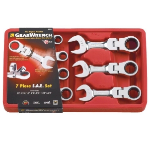 GearWrench 9570 Ratcheting Combination Spanner Set Flexhead Stubby imperial 7 Pi